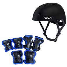 CRONY 安全帽 + 護具組 CR1, 黑色(安全帽) + 藍色(護具)