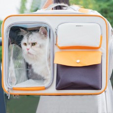 DING DONG PET 貓咪帆布透明後揹包, 米色