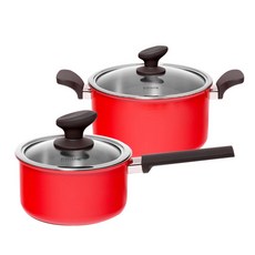 PAWIE IH爐適用不鏽鋼湯鍋 16cm+24cm, 單柄鍋+雙耳鍋, 寶石紅