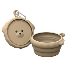 루나베어 반려동물 휴대용 접이식 실리콘 그릇, 브라운, 1개