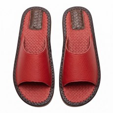 真皮頭層牛皮編織紋防滑室內拖鞋 LS12, 紅色, 1雙
