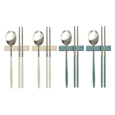 프렐류드 다비데 4인 수저 + 수저받침 세트, 아이보리, 그린, 숟가락 4p + 젓가락 4쌍 + 수저받침 4p, 1세트