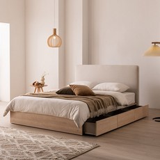 삼익가구 빌라드 패브릭 호텔 수납침대 프레임 + 7존 독립스프링 매트리스 세트 방문설치, 내추럴 오크(프레임), 화이트(매트리스)