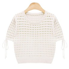 女款棉質蝴蝶結蓬蓬簍空短袖