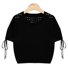 女款棉質蝴蝶結蓬蓬簍空短袖