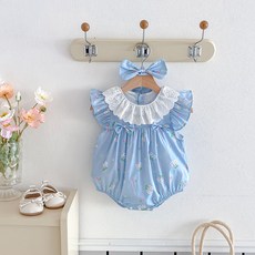 스타도어 여아용 미니토끼 프릴 바디수트 + 헤어밴드 세트