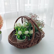 義大利 提把 禮物 野餐 藤籃 J071HM, 棕色, 1個