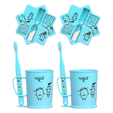 加寬兒童牙刷11~13歲+牙杯+沙漏套裝天空, 2組