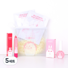 兒童旅行食譜盒簡單化妝套裝, 便攜袋+兒童面膜2p+唇筆+美甲櫻花, 5組