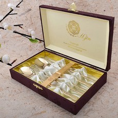 H.Jin 唐草蝴蝶餐具組, 1套, 湯匙筷子 2p + 傳統鎳製筷架 2p + 收納盒 + 提袋