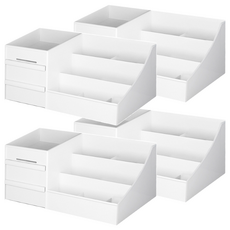 Greatlife 多用途化妝品收納盒 Set, 輕鬆收納, 分隔設計, PP材質, 簡約風格, 白色, 4組