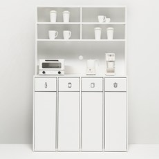 필웰 무노 분리수거함 올스윙 수납장 + 상부장 세트 방문설치, 화이트, 4단