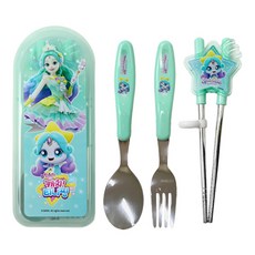LE BARN Shooting Star Catch Teenieping孩童多合一學習餐具組 湯匙+叉子+學習筷+收納盒, 晶晶萍, 湯匙+叉子+筷子+盒子, 1個