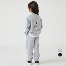 LollyTree 童款字母笑臉圖案假兩件長袖上衣+縮口長褲套裝