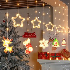 LED五角星環掛冰條燈 燈串 + 防水電池盒電源 3 x 0.6m, 電池款, 1個