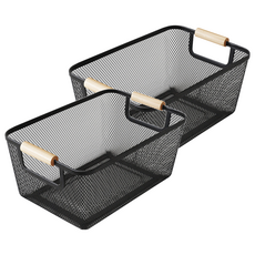 Nature Living 木柄網格方形籃, 混合色, 2個