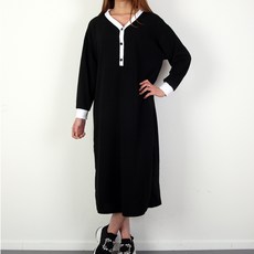 Hunine 孕婦大尺碼V領拼色連身裙