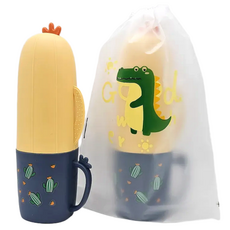 아우라팸 아동용 선인장 휴대용 여행용 양치컵 칫솔케이스, 노랑, 1개