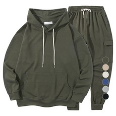 ILLUSO 男款柔軟連帽T恤 + 工裝束口褲運動服上下套裝