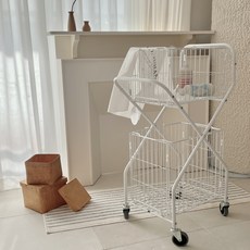 주식회사아텍스 2단 이동식 빨래 바구니 세탁카트 트롤리, 크리미우유