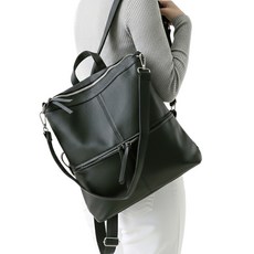 MISS BAEK 女用皮革筆電旅行上班族商務兩用肩背後揹包, 黑色