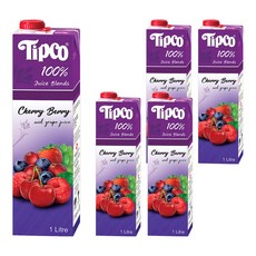 Tipco 100%櫻桃莓果綜合果汁, 1L, 5瓶