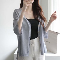 女款V領7分袖寬鬆針織罩衫