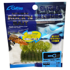 OWNER C'ultiva 歐娜 RB-4 捲尾蛆 Ring Twin Tail 釣魚 根魚 軟蟲 8入 日本產, 綠色, 1個