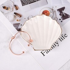 Mudas 貝殼造型陶瓷珠寶鑰匙圈化妝台室內裝飾托盤, 白金色