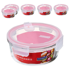 Glasslock 格拉氏洛克 可微波透氣上蓋強化玻璃保鮮盒超值 圓形 950ml, 上蓋：透明及紅色膠條；
玻璃本體：透明, 6個
