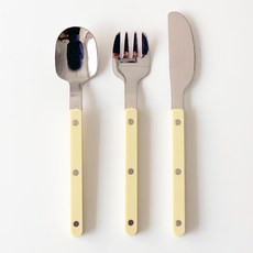 ACACIA HOME 304不鏽鋼 Maman 甜點餐具3件組, 奶油黃, 1套, 湯匙 + 叉子 + 刀子