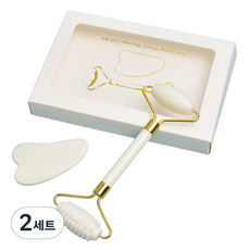 포근상점 얼굴 마사지 페이스 롤러 하트 괄사 2종 세트, 화이트, 2세트