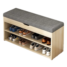 可掀式穿鞋櫃 布艺坐垫 80/30/43, 楓櫻木色 + 灰色, 2層