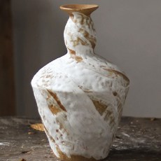 KUIBAO 快豹生活 Oan 侘寂復古裝飾花瓶 16 x 16 x 23cm G2, 白色 + 棕色