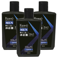 KeSHO 男士三合一深層舒爽沐浴露, 300ml, 3件