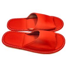 真皮頭層牛皮防滑軟底縫線裝飾室內拖鞋 LS06, 紅色, 1雙