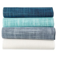 素色亞麻混紡布料, 白色、淺藍色、薄荷色、綠松石色, 1組