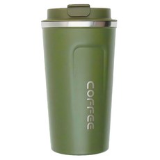 304不鏽鋼翻蓋咖啡保溫杯, 綠色, 500ml, 1個