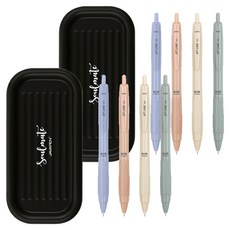 JAVAPEN Jetline Beads 復古原子筆 0.5mm 4入 + Soulmate 筆盤組合, 藍色, 橄欖綠, 桃色, 黃色(原子筆), 黑色(筆盤), 2套