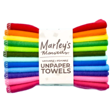 Marley's Monsters UNPAPER TOWELS 手帕方巾 12條裝 100%棉 美國製 大尺寸, 顏色隨機, 1組