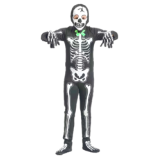 萬聖節骷髏螢光表演服 變裝服 (附頭套，附襪子，附手套，背後附拉鍊), 夜光骷髏, 1件