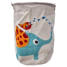 棉麻摺疊洗衣籃, 輕巧方便攜帶, 輕鬆收納, 大象小鳥, 40 x 50cm