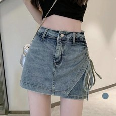 비비에모 언발란스 스트링 하이웨스트 데님 미니 스커트 10191