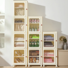 AOTTO 創意傢俱 37面寬把手開門 折疊收納櫃 38.5x34x46公分, 附輪 米色, 6層