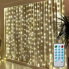 Gaon LED線USB遙控窗簾燈 12種模式 聲控型 300燈, 黃色, 1套