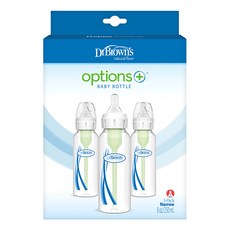 닥터브라운 내로우넥 옵션스 플러스 PP 젖병 + 젖꼭지 1단계 트리플팩, 혼합색상, 250ml, 3개