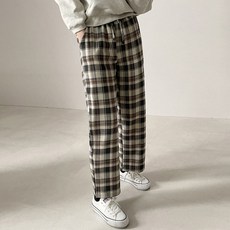 OKI 女款格紋內鋪毛鬆緊褲