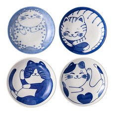 Modenji 貓咪盤子4件組 YJ635, 貓咪 藍色, 1組