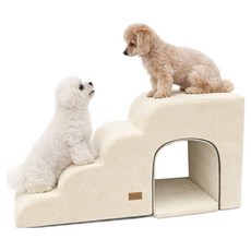 Allmio Pet 狗狗雲朵布料4層洞穴階梯+坐墊組, 奶油象牙白, 1個
