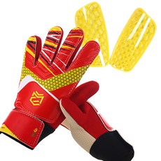 強力吸震足球守門員手套 雙手配戴 + 護脛板套組, 紅色(手套)